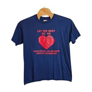 Vintage Blue Let The Beat Go On Drunk Driving Awareness‎ Single Stitch Tee XL